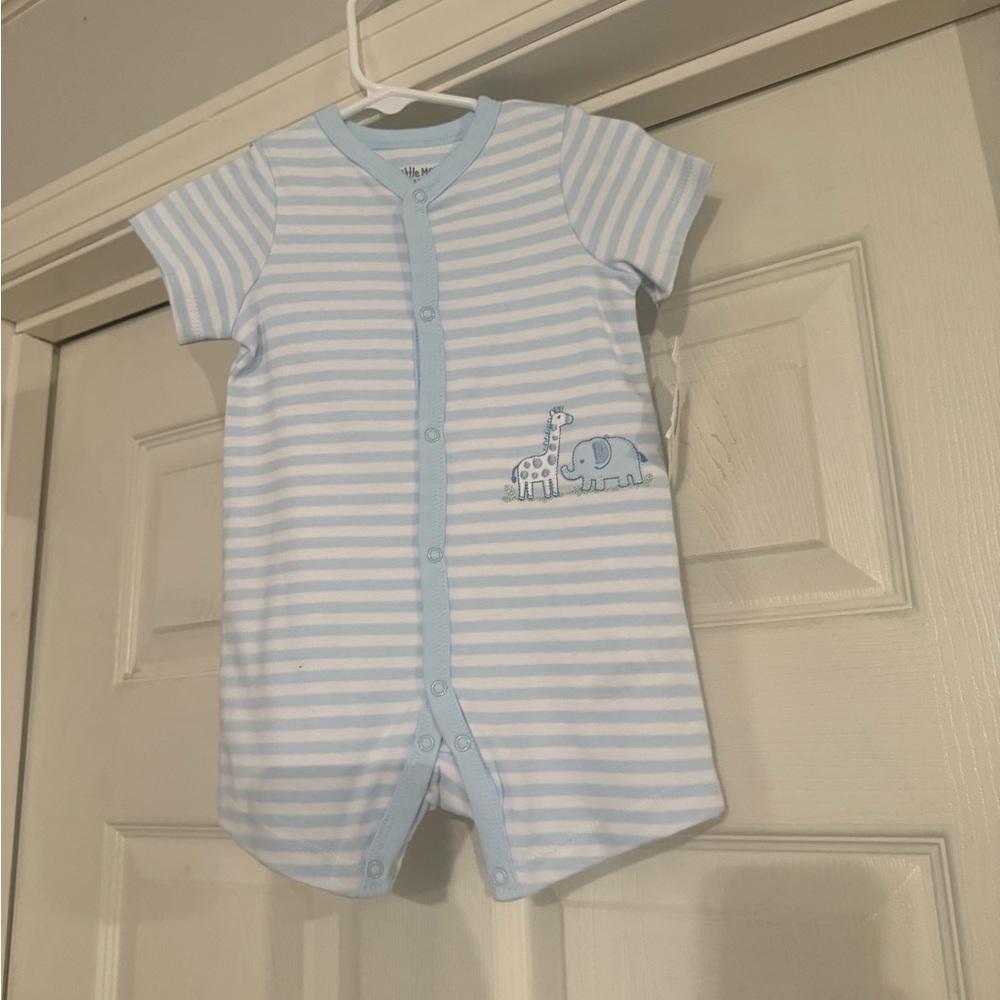 Little Me Light Blue and White Striped Bodysuit